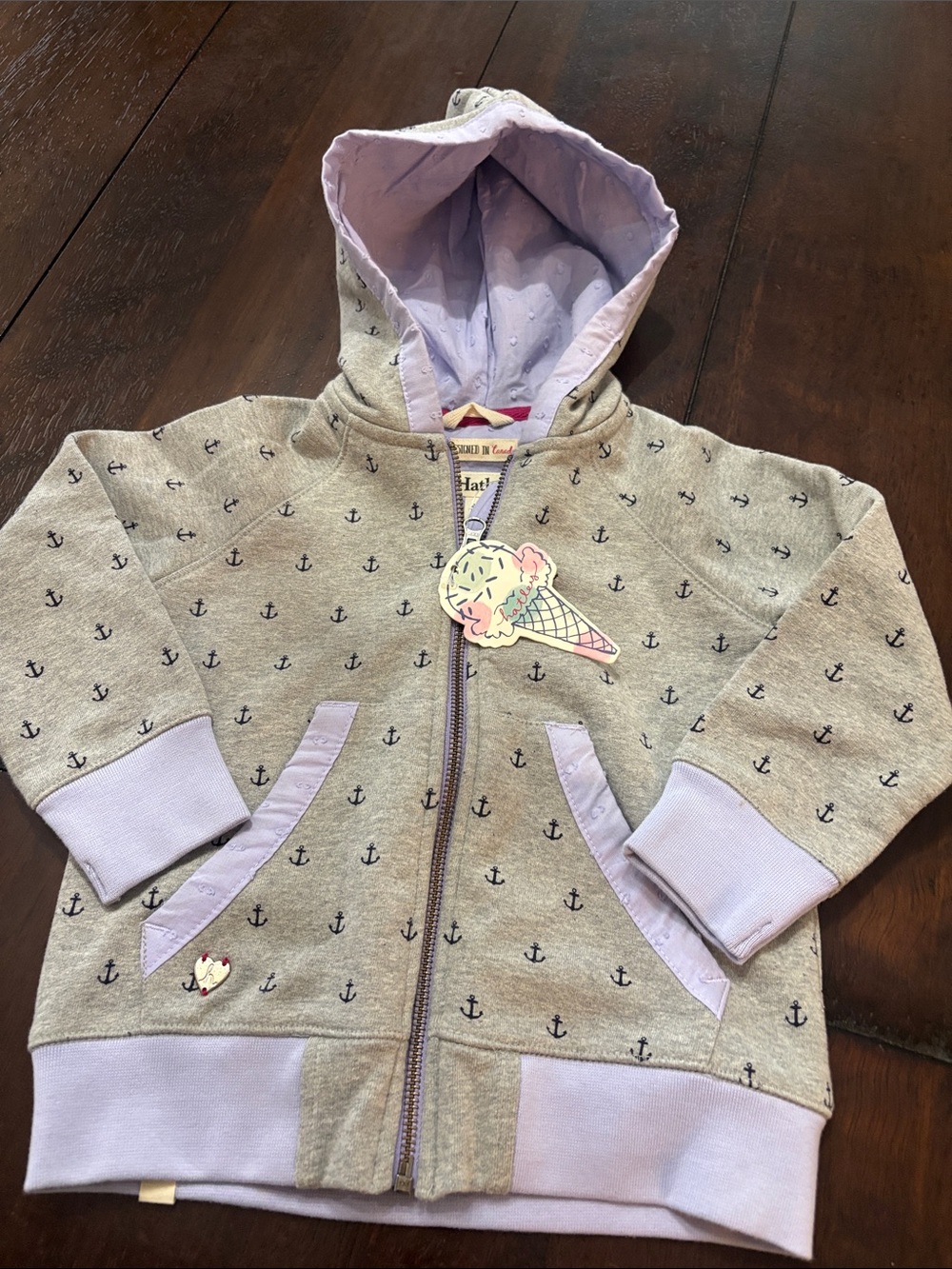 NWT Hatley Girls' Anchor Zip Hoodie Lavender & Gray